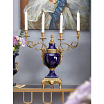 Подсвечник из темно-синего фарфора на бронзовой подставке с фигурками ангелов и декоративными ручками Eden Garden варинант исполнения - 3 | Loft Concept в Москве