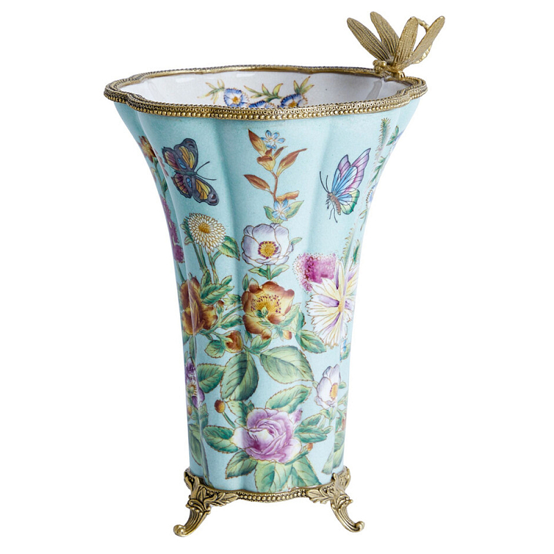 Ваза со стрекозой из фарфора с бронзовыми элементами Paradise Dragonfly Бронза Мульти в Москве | Loft Concept 