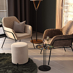 Банкетка круглая бежевый велюр на 4-х металлических ножках черного цвета SANJAY варинант исполнения - 5 | Loft Concept в Москве