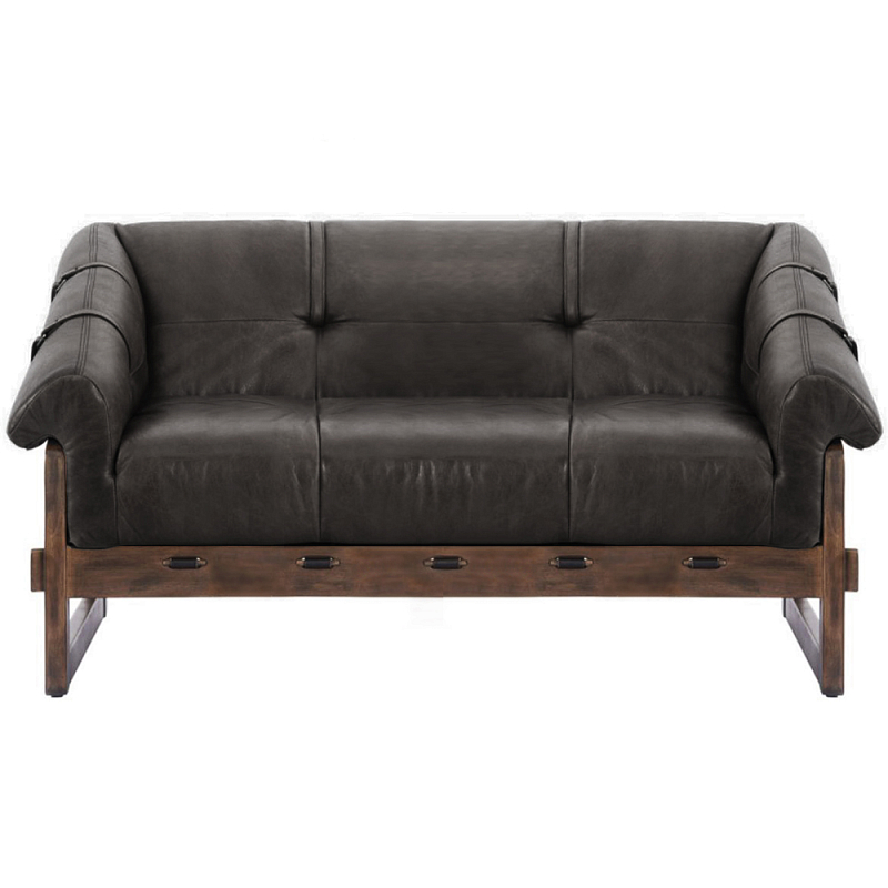 Двухместный диван Duncan винтажная черная кожа Черный Коричневый в Москве | Loft Concept 