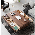 Кофейный стол из массива дерева с выдвижными ящиками Coffee Walnut Table варинант исполнения - 2 | Loft Concept в Москве