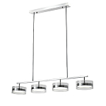 Люстра светодиодная с 4-мя круглыми прозрачными плафонами цилиндрической формы из акрила и стекла с пультом для регулировки света Glass Lamp Chromium варинант исполнения - 1 | Loft Concept в Москве