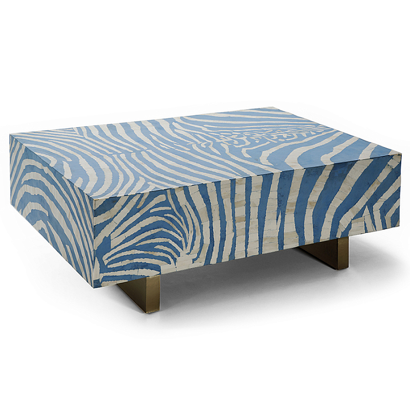 Кофейный стол Kenya Coffee Table Bone Inlay ZEBRA blue ivory ( слоновая кость ) Голубой Золотой в Москве | Loft Concept 