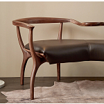 Кушетка с деревянным каркасом и сиденьем из коричневой натуральной кожи Moon Walnut Furniture варинант исполнения - 1 | Loft Concept в Москве