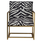 Кресло с металлическим золотистым каркасом и мягкой обивкой с чёрно-белым принтом зебры Wild animals варинант исполнения - 1 | Loft Concept в Москве