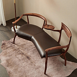 Кушетка с деревянным каркасом и сиденьем из коричневой натуральной кожи Moon Walnut Furniture варинант исполнения - 7 | Loft Concept в Москве