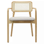 Стул обеденный с мягким сиденьем и спинкой из плетеного ротанга Wood and Textile Chair варинант исполнения - 1 | Loft Concept в Москве