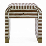 Тумбочка прикроватная с ящиком Tofino Stripes Bone Inlay Bedside Beige варинант исполнения - 1 | Loft Concept в Москве