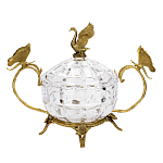 Конфетница из прозрачного рельефного стекла с ручками в виде стрекоз и фигуркой лебедя Eden Garden варинант исполнения - 1 | Loft Concept в Москве