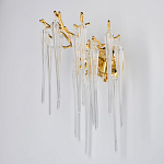 Бра золотого цвета с разветвленными ветвями и длинными прозрачными подвесками в форме стеклянных сосулек Droplet Chandelier варинант исполнения - 3 | Loft Concept в Москве