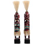 Комплект из 2-х деревянных статуэток Asmat Straw Headdress Statuettes Red Turquoise Tattoo варинант исполнения - 4 | Loft Concept в Москве