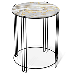 Стол журнальный круглый с серой столешницей из стекла на 4-х черных ножках Gray and Gold Marble варинант исполнения - 1 | Loft Concept в Москве