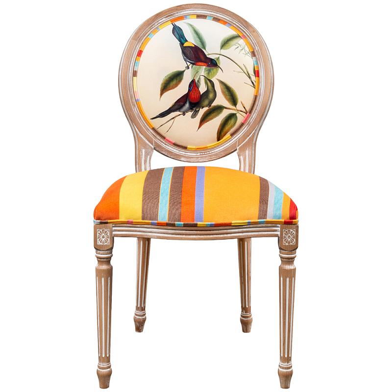              Blooming Red Blue Birds Colorful Stripes Chair      | Loft Concept 