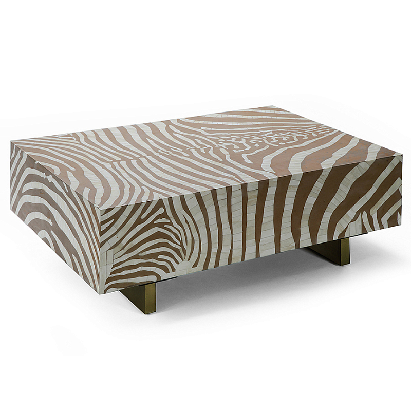Кофейный стол Kenya Coffee Table Bone Inlay ZEBRA Beige  ivory ( слоновая кость ) Коричневый Золотой в Москве | Loft Concept 