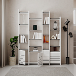 Стеллаж прямой ассиметричный с полками и 4-мя дверцами ARYA BOOKCASE WHITE варинант исполнения - 4 | Loft Concept в Москве
