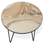 Стол журнальный с круглой столешницей из стекла на 3-х черных ножках Beige Marble варинант исполнения - 2 | Loft Concept в Москве