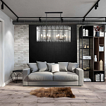 Люстра подвесная овальная со стеклянными прозрачными трубками и металлическим каркасом черного цвета Nembus варинант исполнения - 6 | Loft Concept в Москве