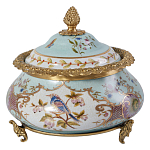 Шкатулка с крышкой из голубого фарфора с риунком птиц и цветов Blue Garden варинант исполнения - 1 | Loft Concept в Москве