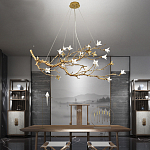 Люстра в виде золотой ветки с цветами Glass Flower Pendant Light варинант исполнения - 5 | Loft Concept в Москве