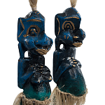Комплект из 2-х деревянных статуэток Asmat Straw Headdress Statuettes Blue варинант исполнения - 3 | Loft Concept в Москве