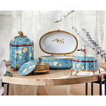 Ваза голубая с крышкой и цветочным узором Genuine Chinese Classics варинант исполнения - 3 | Loft Concept в Москве