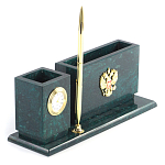 Настольный письменный набор с гербом России и часами из природного камня змеевик Successful Leader варинант исполнения - 2 | Loft Concept в Москве