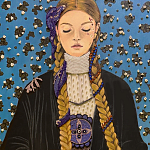 Панно ручная вышивка бисером Портрет девушки в голубых тонах варинант исполнения - 2 | Loft Concept в Москве