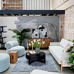 Дизайнерское круглое мягкое кресло в голубой пестрой обивке Roux Round Armchair варинант исполнения - 6 | Loft Concept в Москве