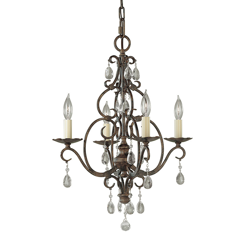 Люстра бронзового цвета с 4-мя лампами и подвесками из оптического стекла в классическом стиле Feiss Бронза Кремовый Прозрачное Стекло в Москве | Loft Concept 