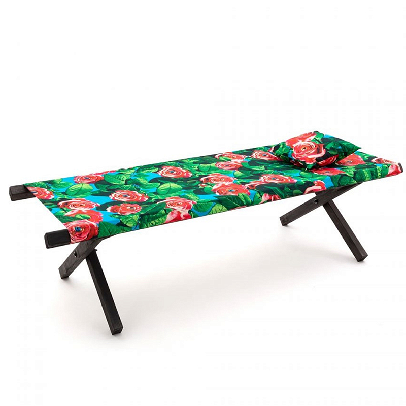 Шезлонг Seletti Poolbed Roses Черный Розовый Зеленый в Москве | Loft Concept 