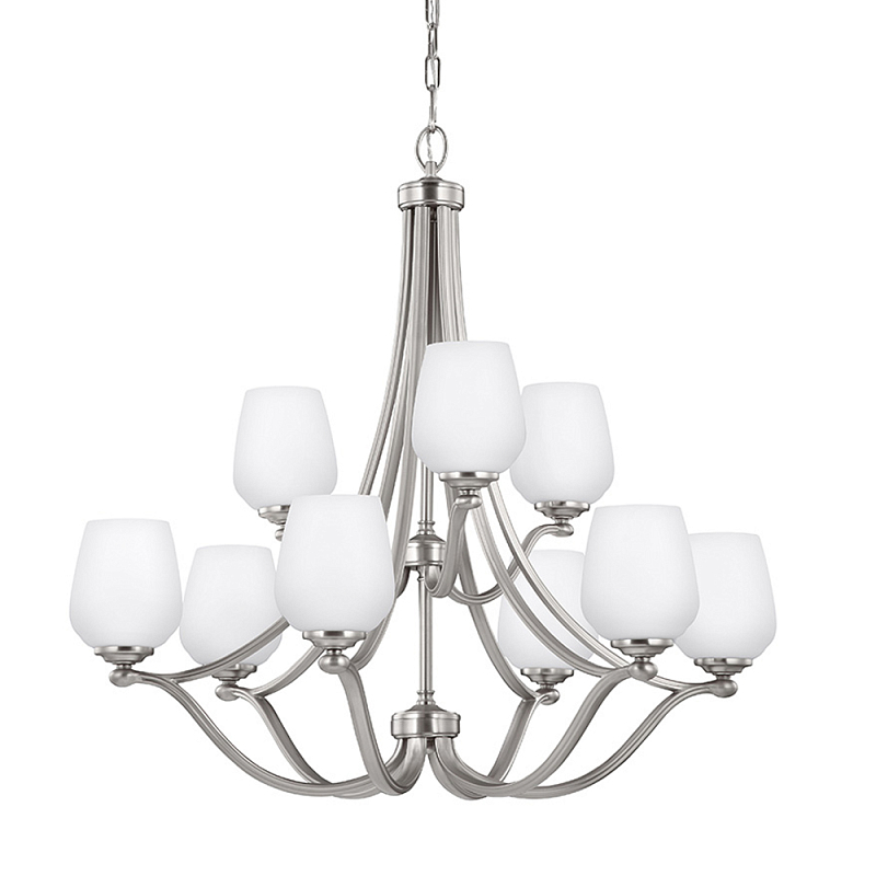 Люстра двухъярусная с белыми матовыми стеклянными плафонами в форме винных бокалов Feiss Никель Белый в Москве | Loft Concept 