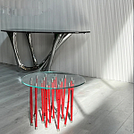 Дизайнерский журнальный стол с круглой прозрачной столешницей и основанием в виде красных металлических тросов Wires варинант исполнения - 2 | Loft Concept в Москве