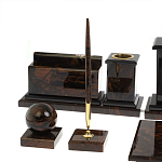 Настольный письменный набор с часами из природного камня обсидиана  Gift for Manager варинант исполнения - 4 | Loft Concept в Москве