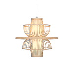 Подвесной светильник фигурный из деревянных прутьев с плафоном из натуральной ткани Light Inside the Cell варинант исполнения - 2 | Loft Concept в Москве