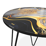 Стол журнальный с круглой столешницей из стекла Gold and Black Marble варинант исполнения - 3 | Loft Concept в Москве
