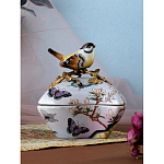 Шкатулка фиолетового цвета с рисунком бабочек и крышкой с фигуркой птицы на ветке Eden Garden варинант исполнения - 8 | Loft Concept в Москве