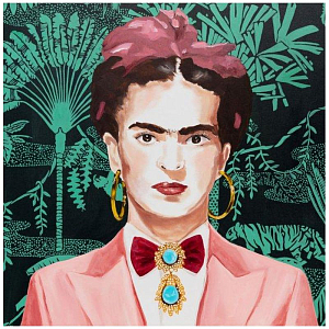 Картина Frida with Pink Power Suit and Jungle Wallpaper