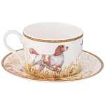 Чайная пара из фарфора с изображением собаки и зайцев 300 мл Hunting Porcelain Collection 2 варинант исполнения - 1 | Loft Concept в Москве