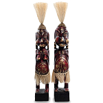 Комплект из 2-х деревянных статуэток Asmat Straw Headdress Statuettes Red Tattoo варинант исполнения - 4 | Loft Concept в Москве