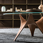 Дизайнерский круглый обеденный стол стеклянный с фигурным подстольем из цемента ARC Dining Table варинант исполнения - 4 | Loft Concept в Москве