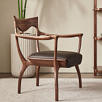 Стул деревянный с мягким сиденьем из коричневой натуральной кожи Moon Walnut Furniture варинант исполнения - 11 | Loft Concept в Москве