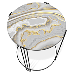 Стол журнальный круглый с серой столешницей из стекла на 4-х черных ножках Gray and Gold Marble варинант исполнения - 2 | Loft Concept в Москве