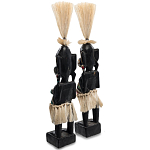 Комплект из 2-х деревянных статуэток Asmat Straw Headdress Statuettes Black Colorful Tattoo варинант исполнения - 2 | Loft Concept в Москве