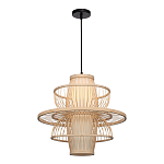 Подвесной светильник фигурный из деревянных прутьев с плафоном из натуральной ткани Light Inside the Cell варинант исполнения - 4 | Loft Concept в Москве