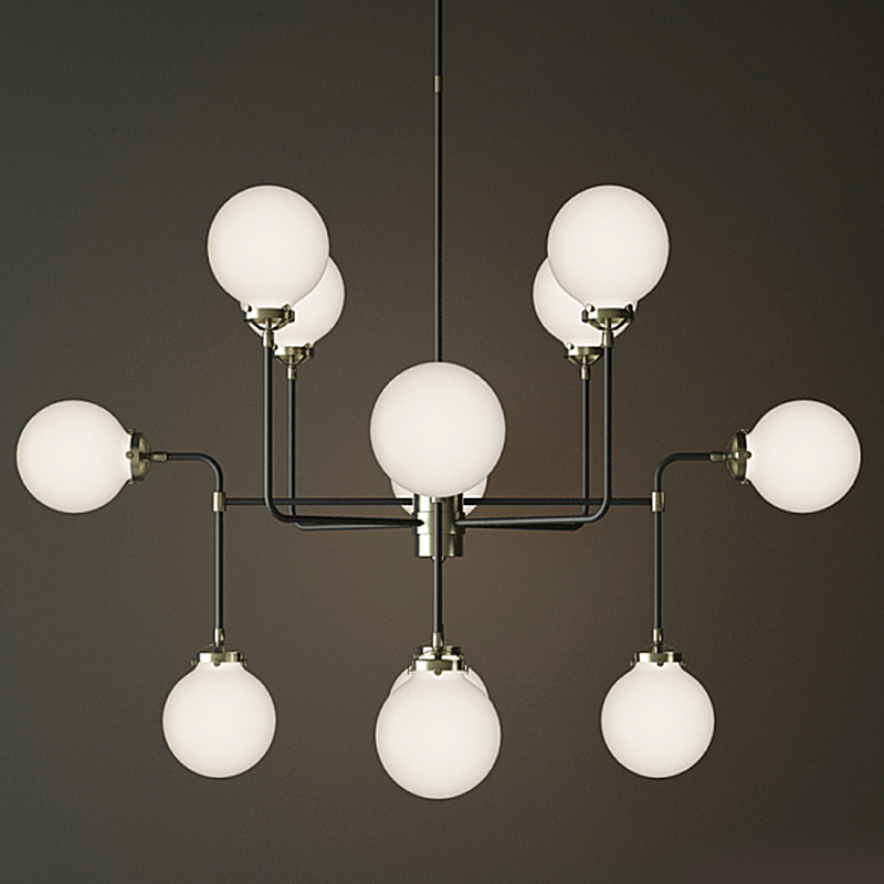 Люстра БИСТРО GLOBE MILK  GLASS SILVER CHANDELIER 12 Черный Серебряный Белый в Москве | Loft Concept 