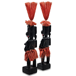 Комплект из 2-х деревянных статуэток Asmat Red Straw Headdress Statuettes варинант исполнения - 2 | Loft Concept в Москве
