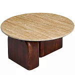 Кофейный столик с круглой столешницей на 2-х массивных деревянных ножках Tandem Travertine and Wood варинант исполнения - 2 | Loft Concept в Москве