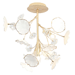 Потолочный светильник с золотыми ветвями и белыми лепестками на круглом рельефном основании Wintery flovers варинант исполнения - 1 | Loft Concept в Москве