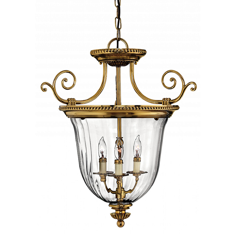 Люстра подвесная цвета латунь с прозрачным стеклянным плафоном и тремя лампами в классическом стиле на цепи Hinkley Латунь Прозрачное Стекло в Москве | Loft Concept 