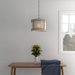 Подвесной светильник в виде барабана с тканевым абажуром и металлическим каркасом Warm Glow варинант исполнения - 4 | Loft Concept в Москве